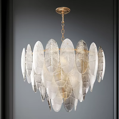 Elegant Layered Leaf Shaped Chandelier with Translucent Glass Petals Gold Chain and Modern Design 3d model