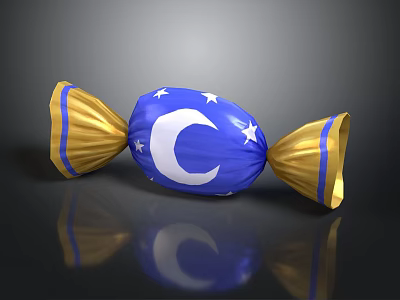 Blue Candy With White Moon And Stars Design And Gold Wrapping 3d model