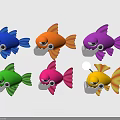 Six Colorful Cartoon Fish Toys With Big Mouths And Bright Eyes