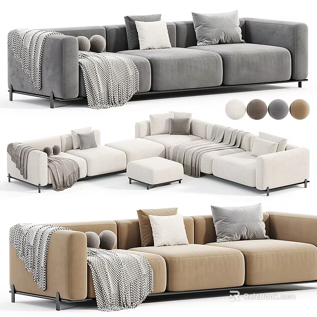 Modern Sectional Sofa With Modular Design Multiple Color Options Soft Pillows And Cozy Throw Blanket 3d model 