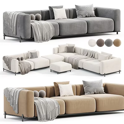 Modern Sectional Sofa With Modular Design Multiple Color Options Soft Pillows And Cozy Throw Blanket 3d model