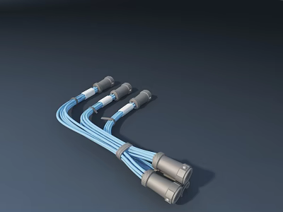 Blue Phone Cables With Three Gray Connectors Tied Together For Mobile Devices 3d model
