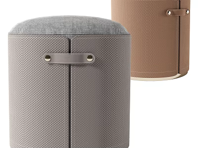 Modern Textured Gray And Brown Ottomans With Leather Handles For Living Room 3d model