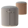 Modern Textured Gray And Brown Ottomans With Leather Handles For Living Room