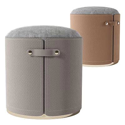 Modern Textured Gray And Brown Ottomans With Leather Handles For Living Room 3d model