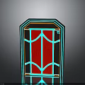 Neon Lighted Octagonal Door With Red Main Body Blue Orange Neon Lines And Bottom Reflection