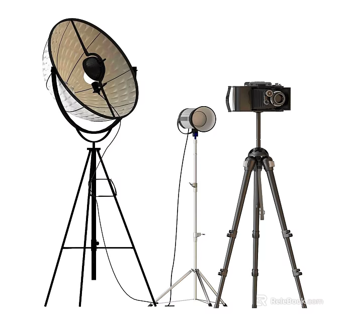 Professional Digital Photography Equipment With Tripod Light Reflector And Camera 3d model