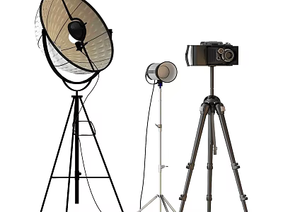 Professional Digital Photography Equipment With Tripod Light Reflector And Camera 3d model