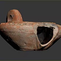 Ancient Orange Carved Pottery Sculpture With Decorative Handle And Open Design 3d model