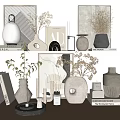 Modern Decorative Ornament Set With Vases Dried Plants Books Lamp And Geometric Frames