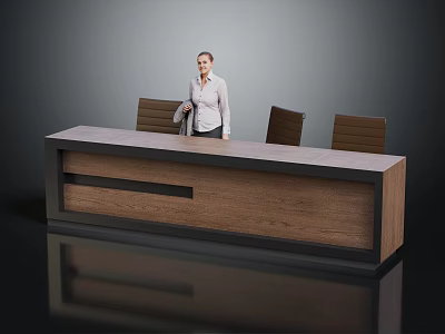 Modern Wooden Reception Desk Design With Comfortable Chairs And Interior Furniture 3d model