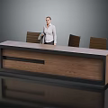 Modern Wooden Reception Desk Design With Comfortable Chairs And Interior Furniture