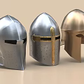 Medieval Metallic Helmets With Different Historical Designs And Decorative Elements 3d model