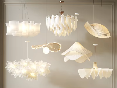 Stylish Modern Chandeliers With Unique White Petal And Leaf Inspired Designs 3d model