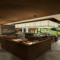 Modern Restaurant Interior With Wooden Bar Counter Open Layout And Large Windows