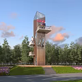 Scenic Observation Deck With Wooden Structure Glass Roof And Surrounding Trees Flowers Grass