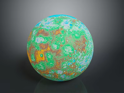 Vibrant Planetary Landscape Showcasing Green Blue Orange Surface With Natural Patterns 3d model