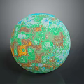 Vibrant Planetary Landscape Showcasing Green Blue Orange Surface With Natural Patterns