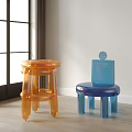 Modern Indoor Orange And Blue Stools With Unique Contemporary Design 3d model