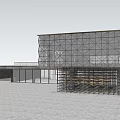 Cultural Center Building With Geometric Facade Glass Windows And Metal Frame Design