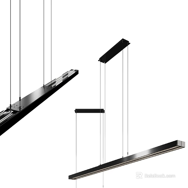 Modern Linear Pendant Lights with Black Metal Frame and Suspended Design 3d model 