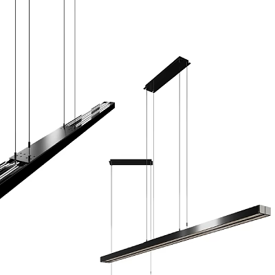 Modern Linear Pendant Lights with Black Metal Frame and Suspended Design 3d model