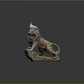 Artistic Stone Lion Statue With Detailed Mane And Standing Pose On Rock Base