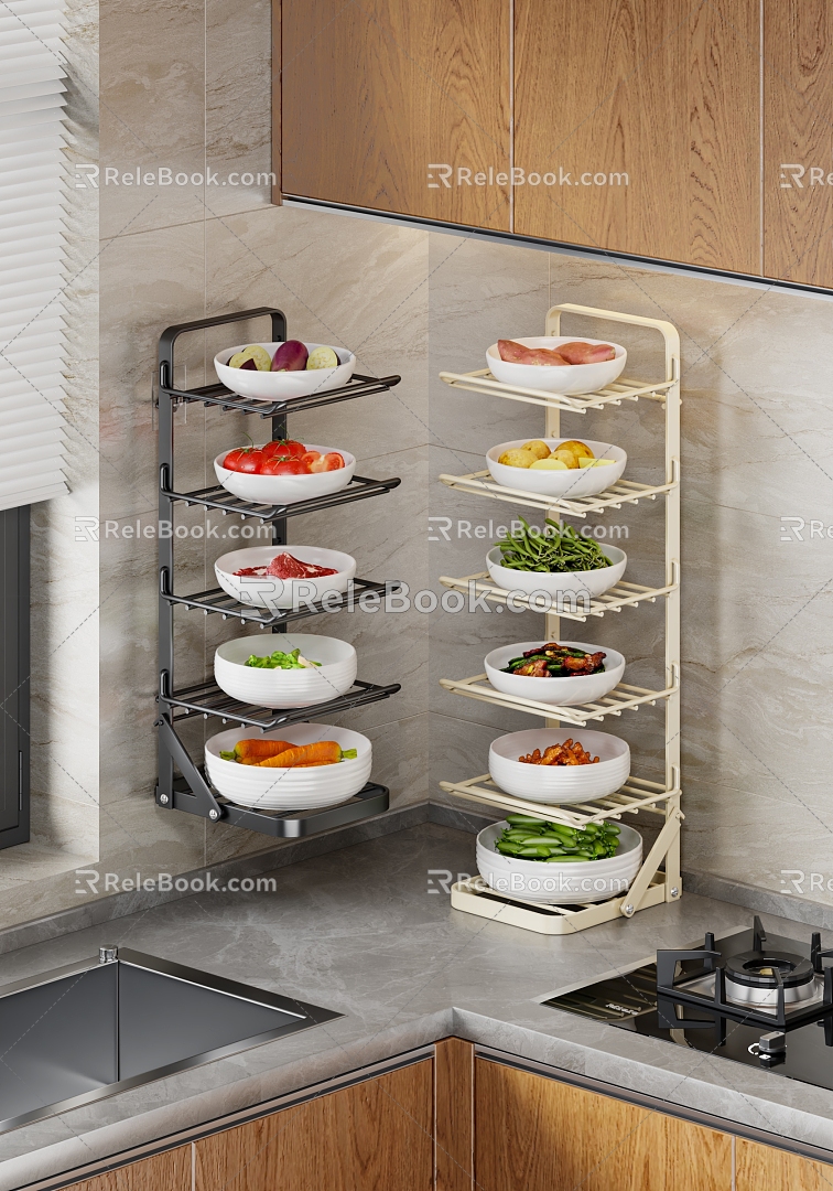 Kitchen Storage Rack Folding Vegetable Rack Vegetable Food Meat Fruit 3d model