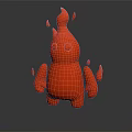 Red Flame Cartoon Creature Character With Burning Appendages And Round Body