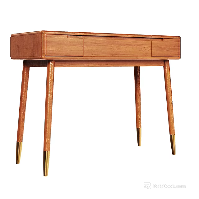 Modern Wooden Desk With Drawers And Slim Brass Legs Design 3d model 