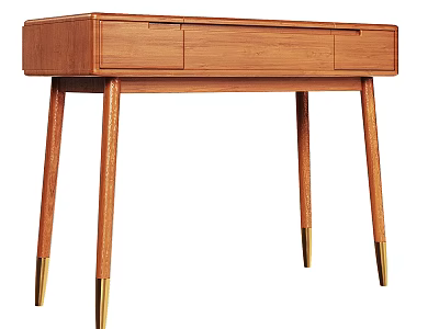 Modern Wooden Desk With Drawers And Slim Brass Legs Design 3d model