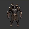 Mythical Horned Warrior Character Muscular Build Spiked Armor And Guards
