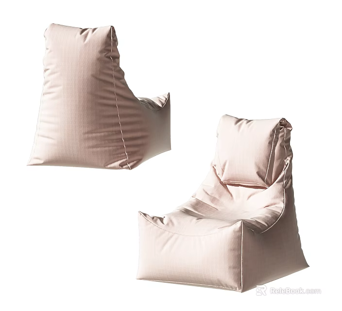 Pink Single Seater Bean Bag Sofa Soft Fabric Design For Cozy Living Room 3d model 