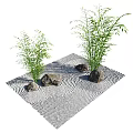 Zen Inspired Garden Landscape With Bamboo Plants Stones And Raked Sand
