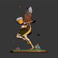 Fox Eared Girl Holding Red Item with Yellow Tail Among Butterflies on Green Base