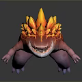 Game Movie Mythical Creature Character With Flame Like Orange Mane And Pink Scaled Body