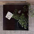 Dark Wood Coffee Table With Green Plant And Magazine On Gray Rug