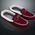 Red Slippers with White Fur Lining Stitching Bow Tie Laces Brown Sole Comfortable Home Wear