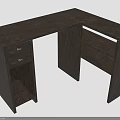 Dark Brown Wooden L Shaped Desk With Drawer And Open Shelves For Home Office