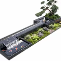 Serene Water Fountain With Waterfall Koi Fish Green Plants And Stones
