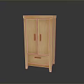 Wooden Cabinet With Double Doors Single Drawer Light Wood Finish And Metal Handles