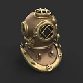 Detailed Vintage Diving Helmet Sculpture with Brass Accents and Glass Viewport