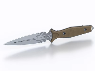 Durable Ergonomic Tactical Weapon Knife Featuring Silver Sharp Blade And Brown Textured Grip 3d model