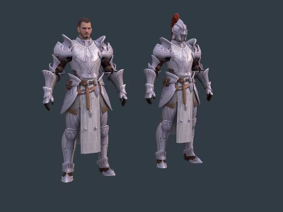 Two Game Movie Characters In Silver Armor With Detailed Helmet And Shoulder Guards 3d model