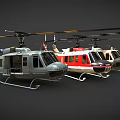Three Different Design Helicopters Showcased On Gray Background With Detailed Features