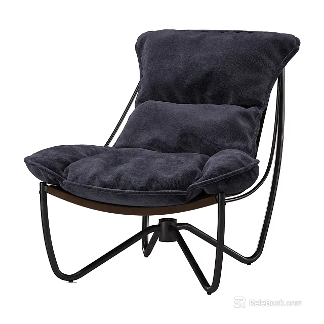 Stylish Gray Velvet Single Sofa with Metal Frame and Comfortable Plush Cushions 3d model 