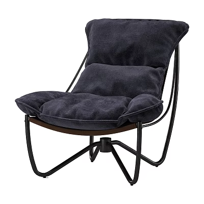 Stylish Gray Velvet Single Sofa with Metal Frame and Comfortable Plush Cushions 3d model