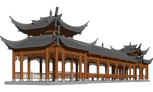 Chinese style pavilion ancient building landscape gallery pavilion 3d model