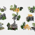 Miniature Garden Landscapes With Stone Rockeries Various Plants And Colored Leaves
