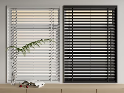 White and Black Window Blinds in Modern Interior With Natural Light and Green Plant Decoration 3d model